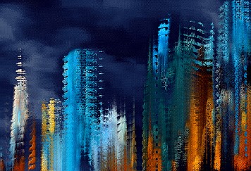 Mitternachts wolkenkratzer | Stadttürme im abstrakten Stil