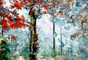 Herbstnebel | Abstrakte Bäume am frühen Morgen